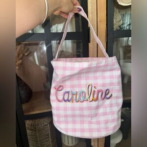 Caroline monogrammed gingham basket handle easter halloween gift embroidered